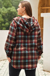 Green Plaid Plus Size Kangaroo Pocket Drawstring Hoodie