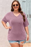 Black Twist Corded V-Neck Plain Plus T-Shirt
