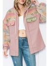 Light Pink Geometric Patchwork Hooded Zip Up Jacket