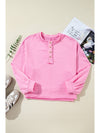 Sachet Pink Plain Drop Sleeve Henley Sweatshirt