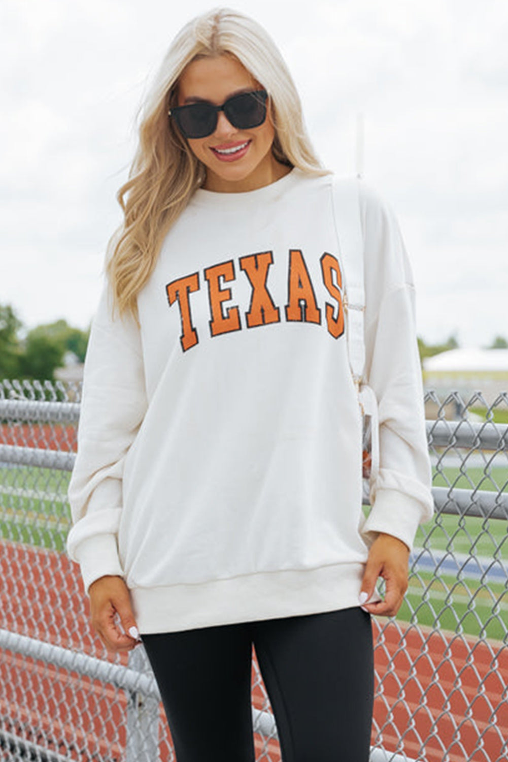 White TEXAS Graphic Drop Shoulder Crewneck Sweatshirt