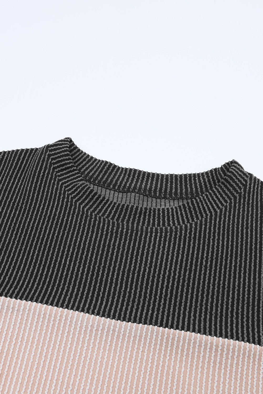 Black Ribbed Color Block Long Sleeve Top