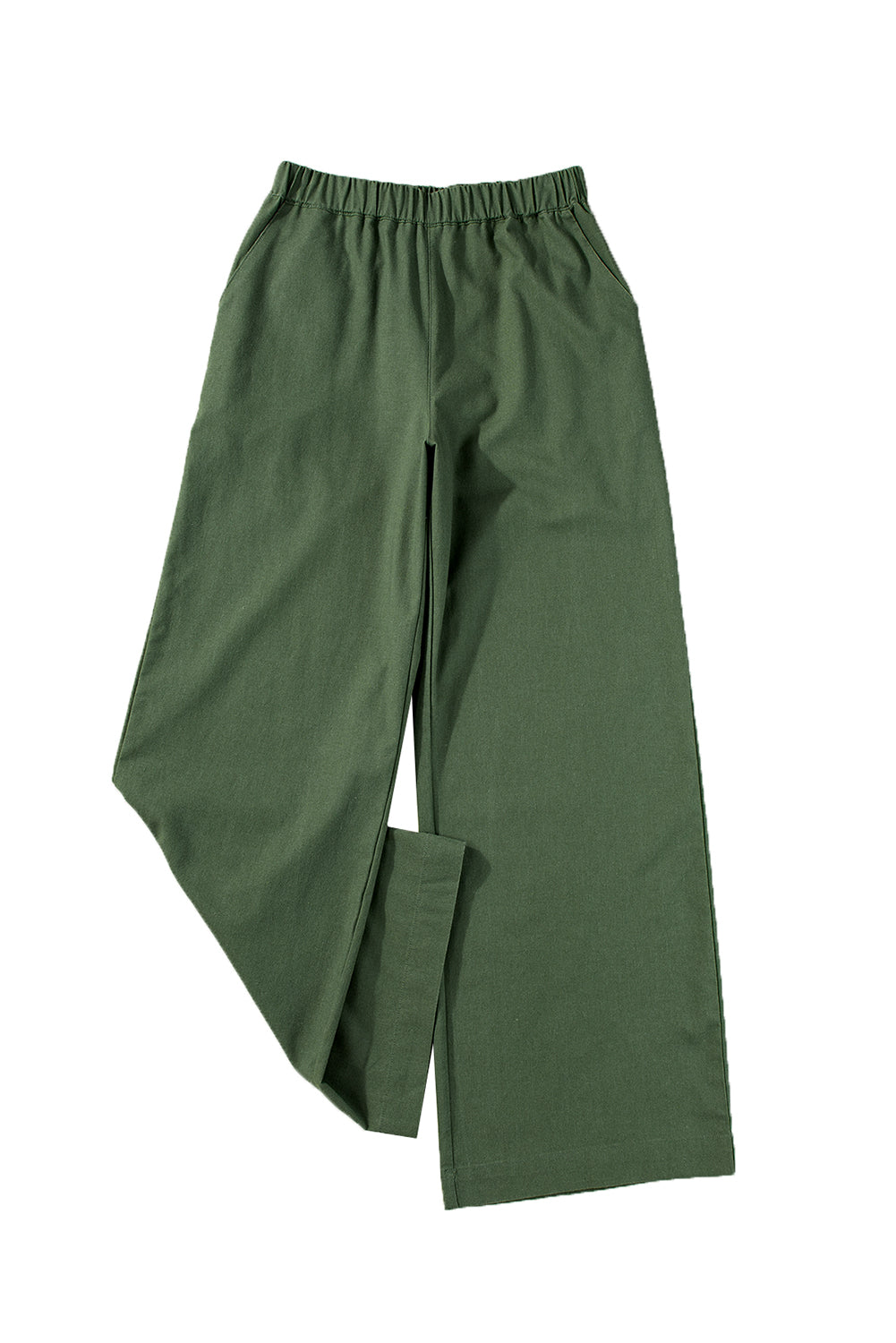 Fern Green Elastic Waist Plain Wide Leg Pants