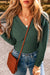 Blackish Green Waffle Wrap V Neck Plain Bodysuit