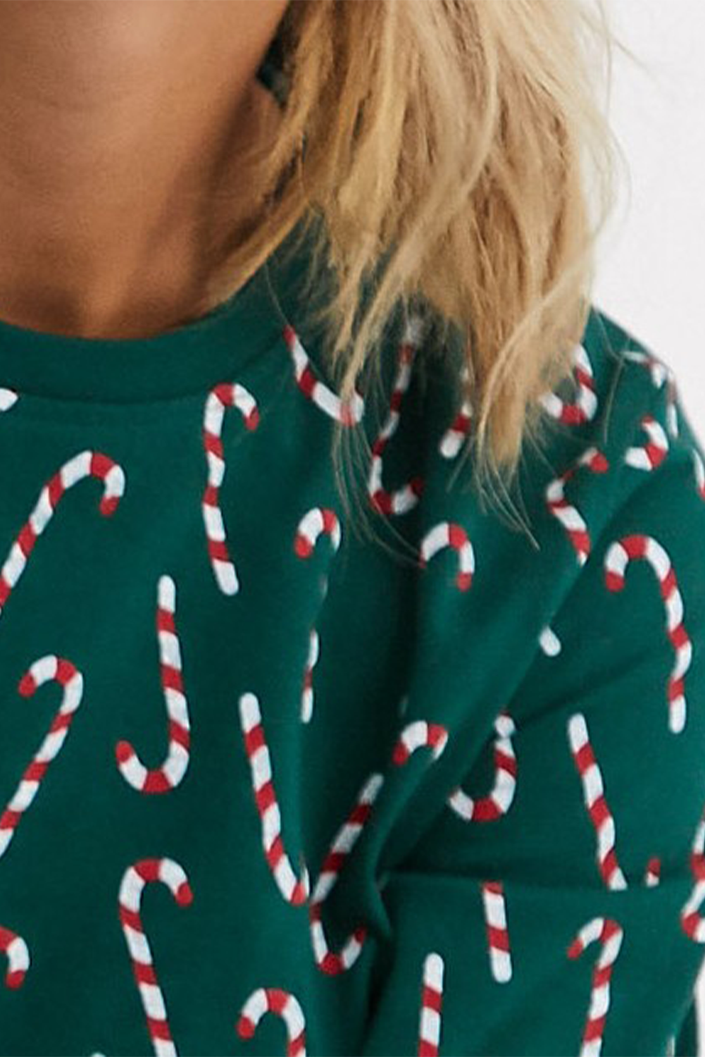 Green Christmas Candy Cane Printed Top and Pants Loungewear Set