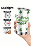 Green St Patricks Day Shamrock Thermos Cup