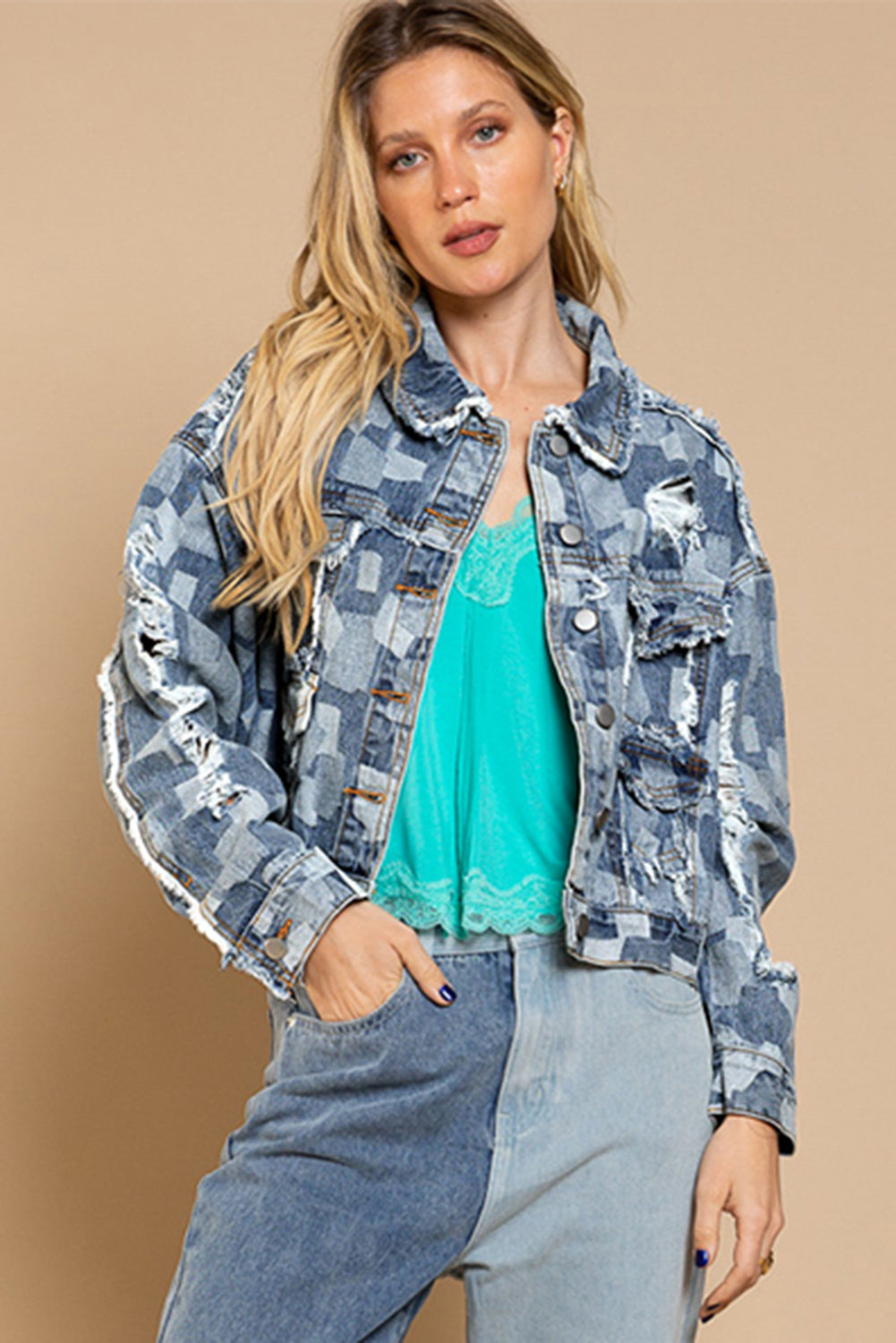 Blue Irregular Distressed Denim Jacket