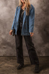 Black Lapel Collar Side Pockets Denim Jacket