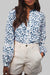 Blue Floral Print Lace Detail Puff Sleeve Shirt
