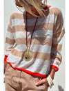 Apricot Colorblock Striped Round Neck Drop Shoulder Sweater