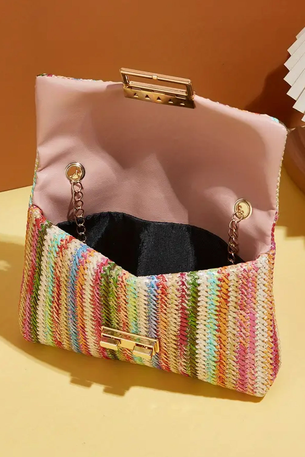 Multicolour Striped Crochet Flapped Single Shoulder Bag