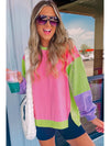 Pink Colorblock Patchwork Oversized Sweatshirt