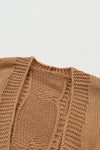 Apricot Ribbed Trim Hollow Knit Side Slits Cardigan