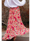 Pink Boho Floral Print High Waist Maxi Skirt