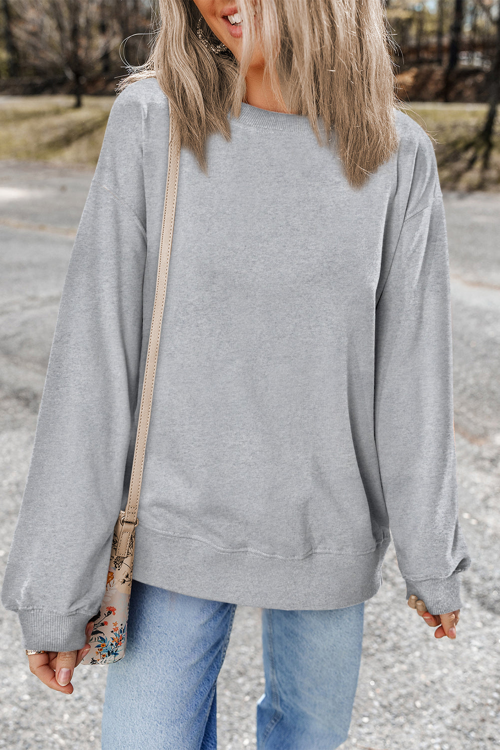 Orange Plain Drop Shoulder Crewneck Pullover Sweatshirt