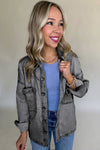 Medium Grey Mineral Wash Pocketed Split Denim Shacket