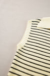 Beige Stripe Turn-down Collar Sleeveless Knitted Top