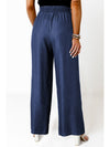 Black Side Pockets Frilled Smocked High Waist Wide Leg Jeans