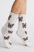 White Allover Butterfly Print Crew Socks