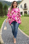 Red Plus Size Floral Print Half Sleeve Blouse