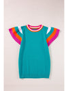 Bright Pink Contrast Sleeve Striped Round Neck Knitted Tee