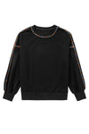 White Contrast Rainbow Trim Drop Shoulder Pullover Sweatshirt