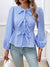 Devine Tied Round Neck Long Sleeve Blouse - Cocoa Yacht Club