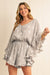Gray Star Print Ruffle Hem V Neck Romper