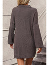 Collared Neck Long Sleeve Sweater Dress with Pockets