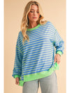 Pink Stripe Contrast Trim High Low Tunic Sweatshirt