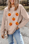 Apricot Twsted Rib Chenille Halloween Pumpkin Patched Graphic Sweatshirt