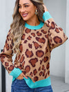 Angel Wings Leopard Round Neck Long Sleeve Sweater - Cocoa Yacht Club