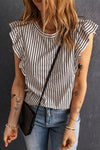 Pink Grey Casual Striped Print Ruffle Summer Top