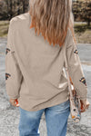Smoke Gray Twisted Ribbed Turkey Graphic Sequins Patch Thanksgiving Baggy Sweatshirt