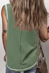 Mist Green Stitching Seam Henley Tank Top