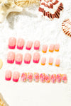 Pink French Color Block Flower Pattern Press on Nails