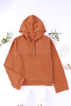 Khaki Solid Color Casual Button Seam Trim Hoodie