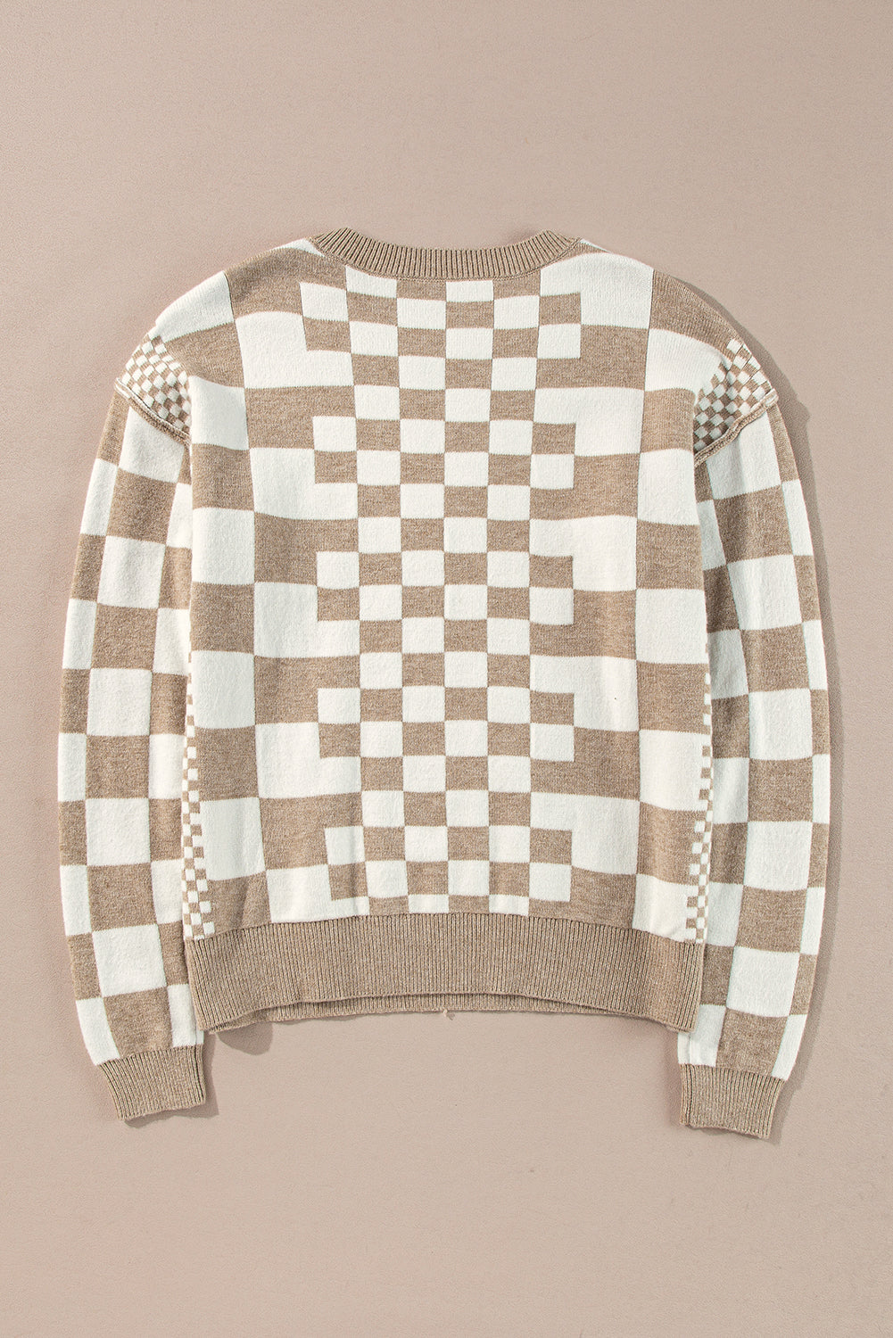 Carrot Checkered Drop Shoulder Round Neck Sweater