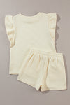 Bonbon Textured Ruffle Sleeve Tee and Drawstring Shorts Set