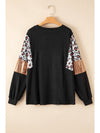 Black Plus Size Leopard Sequin Patchwork Long Sleeve Top