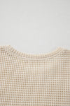 Beige Waffle Floral Patchwork Peplum Blouse