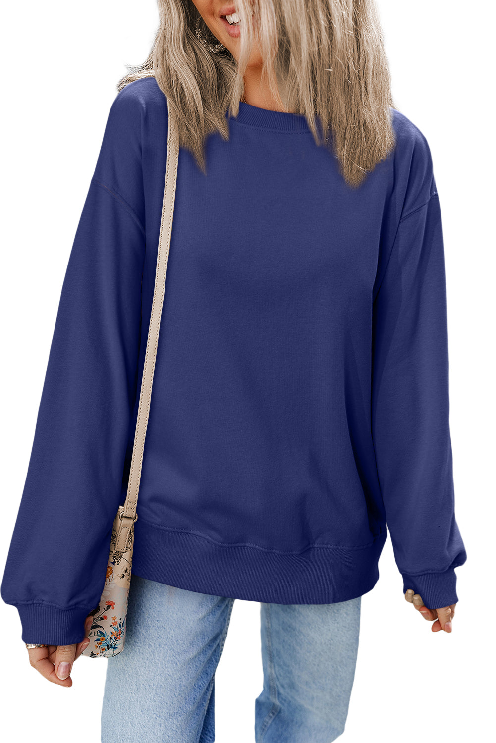 Orange Plain Drop Shoulder Crewneck Pullover Sweatshirt