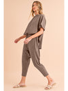 Taupe Batwing Sleeve High Low Tee and Drawstring Crop Pants Set