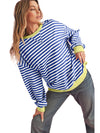 Green Stripe Contrast Edge Oversized Sweatshirt