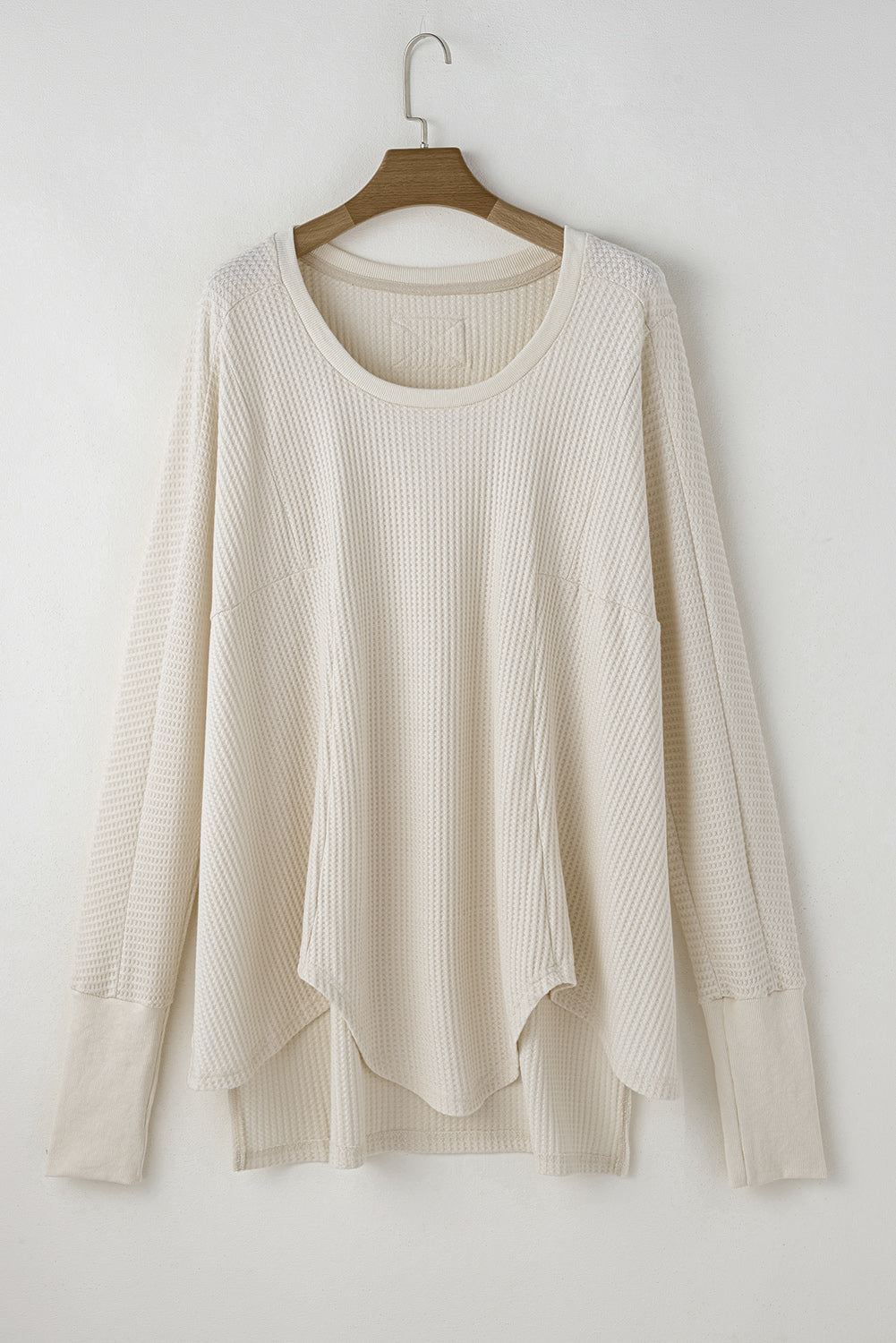 White Waffle Knit Exposed Seam Round Neck Oversized Top