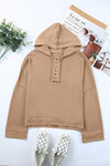 Khaki Solid Color Casual Button Seam Trim Hoodie