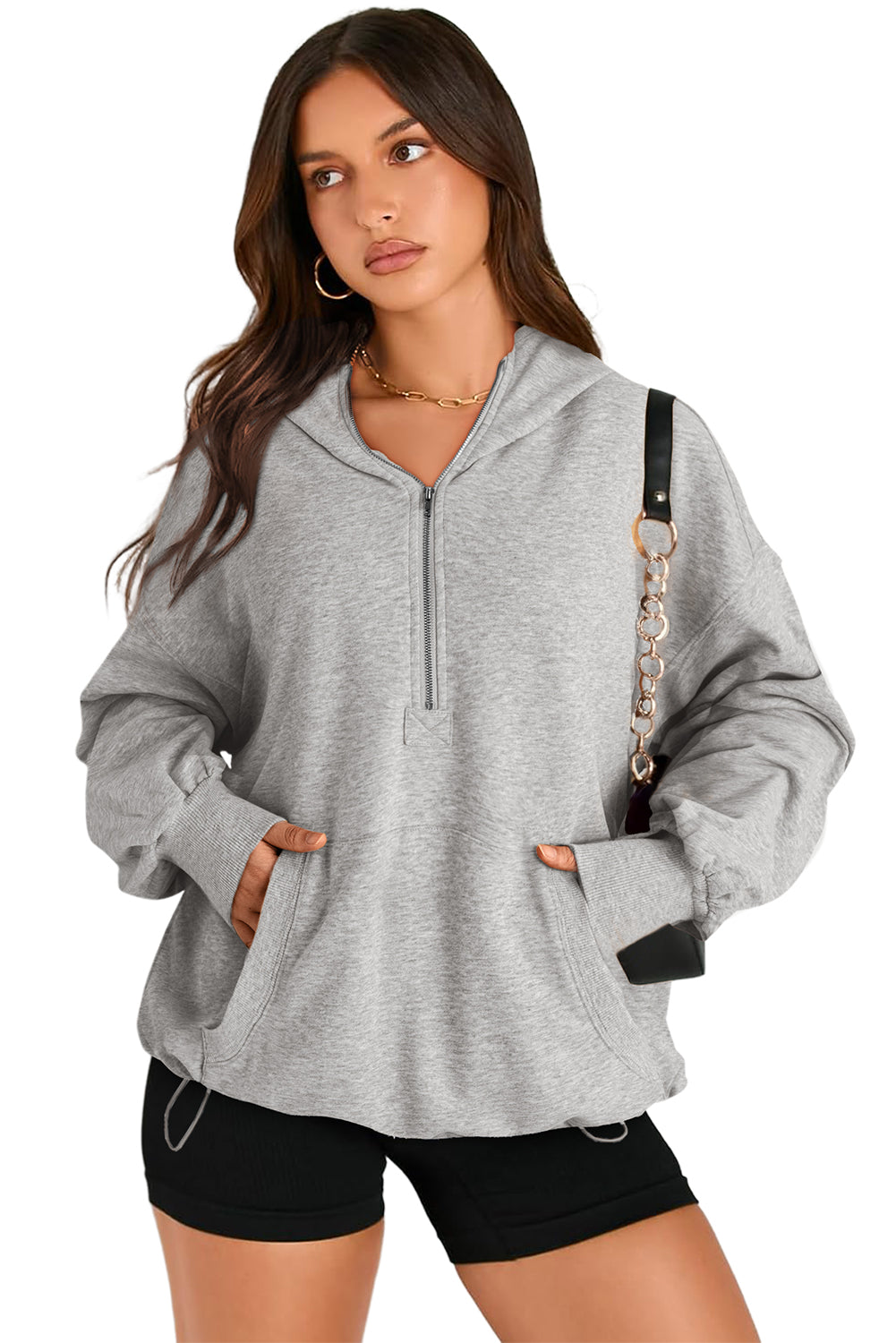 Bonbon Kangaroo Pocket Half Zipper Oversized Hoodie