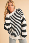 Black & White Striped Drop Sleeve Knit Sweater