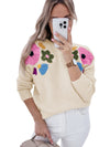 Beige 60s Flower Pattern Knitted Sweater