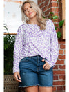 Purple Leopard Print Boat Neck Drop Shoulder Waffle Knit Plus Size Top